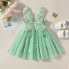 CHAUKAREAUL Baby Girls Sleeveless Dress Summer 3D Flowers Cute Tulle A-Line Dress with Butterfly Wing for Beach Party Cute Clothes (Green Flower, 3-4 Years) view 2