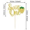 1 Pack Sweet One Cupcake Topper Glitter First Birthday Strawberry Cake Pick for Fruit Baby Shower 1st Birthday Berry Sweet Party Cake Decorations Supplies Gold view 2