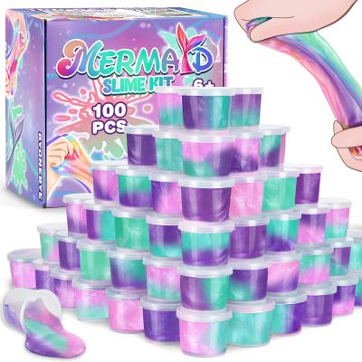 100 Pack Mermaid Slime Bulk for Kids, Mermaid Theme Slime Party Favors, Birthday Supplies, Goodie Bag Treat, Basket Filler, Class Prizes for Girls Boys