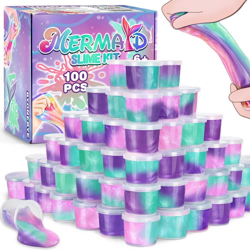 100 Pack Mermaid Slime Bulk for Kids, Mermaid Theme Slime Party Favors, Birthday Supplies, Goodie Bag Treat, Basket Filler, Class Prizes for Girls Boys
