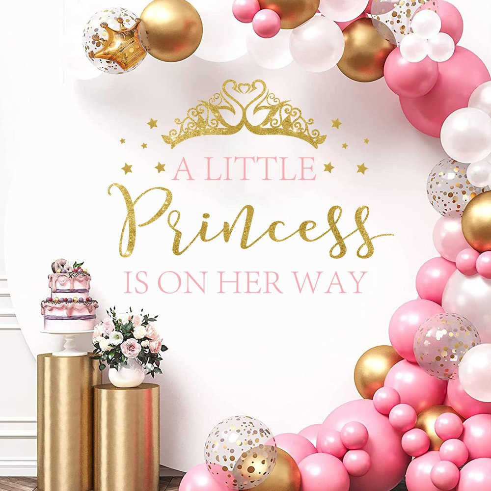A Little Princess Is On Her Way Baby Shower Decal Peel and Stick - Princess Baby Shower Decorations,Crown Little Princess Decorations Stickers for Background, It Is A Girl Gender Reveal Party Supplies