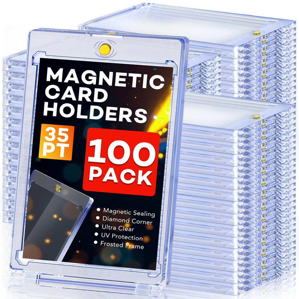 100ct Magnetic Card Holders, Magnetic 35pt One Touch Card Holders, U-V Protection Hard Plastic Display Case for Trading, Sports, Baseball, Football, Game Cards
