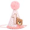 Agvgaza Bear 1st Birthday Hat for Boys & Girls - First Party Hat, Cute Twin Bear Theme for Baby Showers & Birthday Decorations (Pink)
