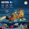 AKWME City Ocean Explorer Ship Building Set, Exploration Boat Set Toy Building Block with LED Lights, Helicopter, Submarine and Shark Cage, Birthday Gifts for 6 8 10 12 Years Old Boys Kids Girls view 2