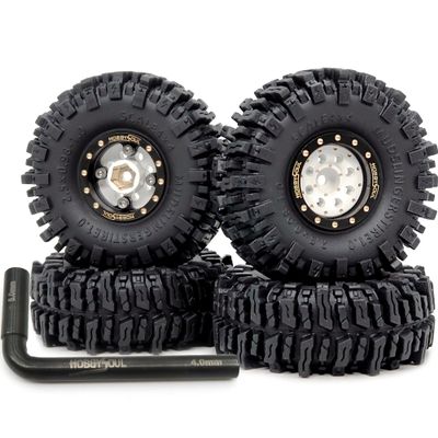HOBBYSOUL Brass 1.0 beadlock Wheels and Tires 64mm Tall Mud Slingers Tyres & Adjustable Offset 1'' Rims for RC Crawler 1/18 TRX4M 1/24 SCX24 Upgrades, HS701460
