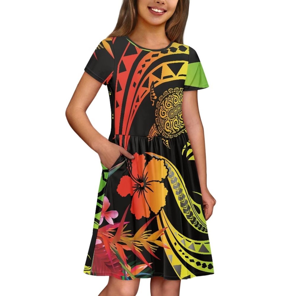 Srengjodk Polynesian Dress for Girls Polynesian Baby Clothes Polynesian Costume Girls 4T Dresses for Girls Kid Girl Dresses Polynesia Floral Pattern Dress Custom 9-10T