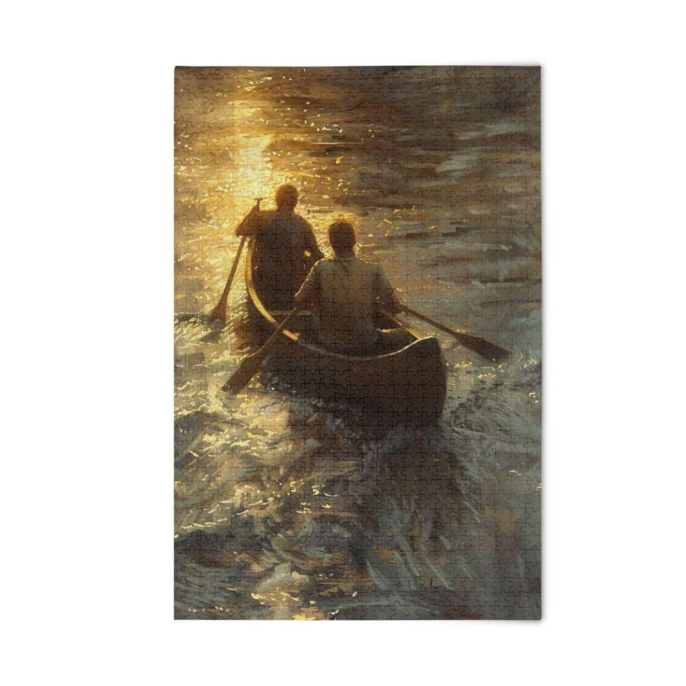 Jigsaw Puzzle 1000 Pieces for Adults Two Men Rowing Canoe on River Wood Puzzles Educational Brain 21220589