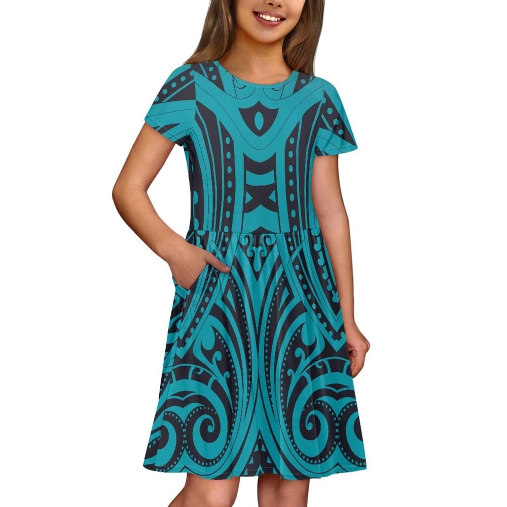 Srengjodk Children Hawaiian Outfits 2024 Polynesian Baby Clothes Polynesian Costume Girls 4T Dresses for Girls Kid Girl Dresses Hawaiian Summer Ethnic Style Blue Custom 2-3T
