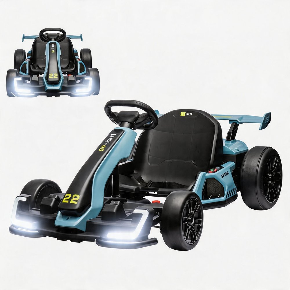 GarveeLife 24V Electric Go Kart for KidsPowerful Drift Kart with 2 * 150W Motors, Adjustable Seat, 8 mph Speed, Led Lights Outdoor Riding Toy for Children Ages 6-15