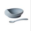 Konny Baby Bowl Microwaveable Silicone & Spoon Set, Self Feeding Essentials Baby Led Weaning Supplies -Grey Seed view 1