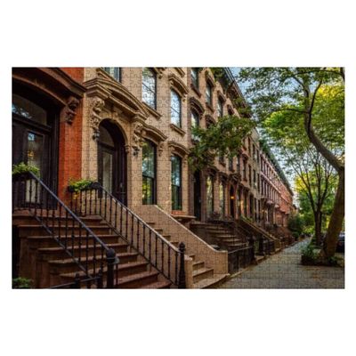 Jigsaw Puzzles 1000 Pieces for Adults Kids - Scenic view a classic Brooklyn brownstone block a long facade ornate Large Puzzles Pieces Fit Together Educational Intellectual Fun Game