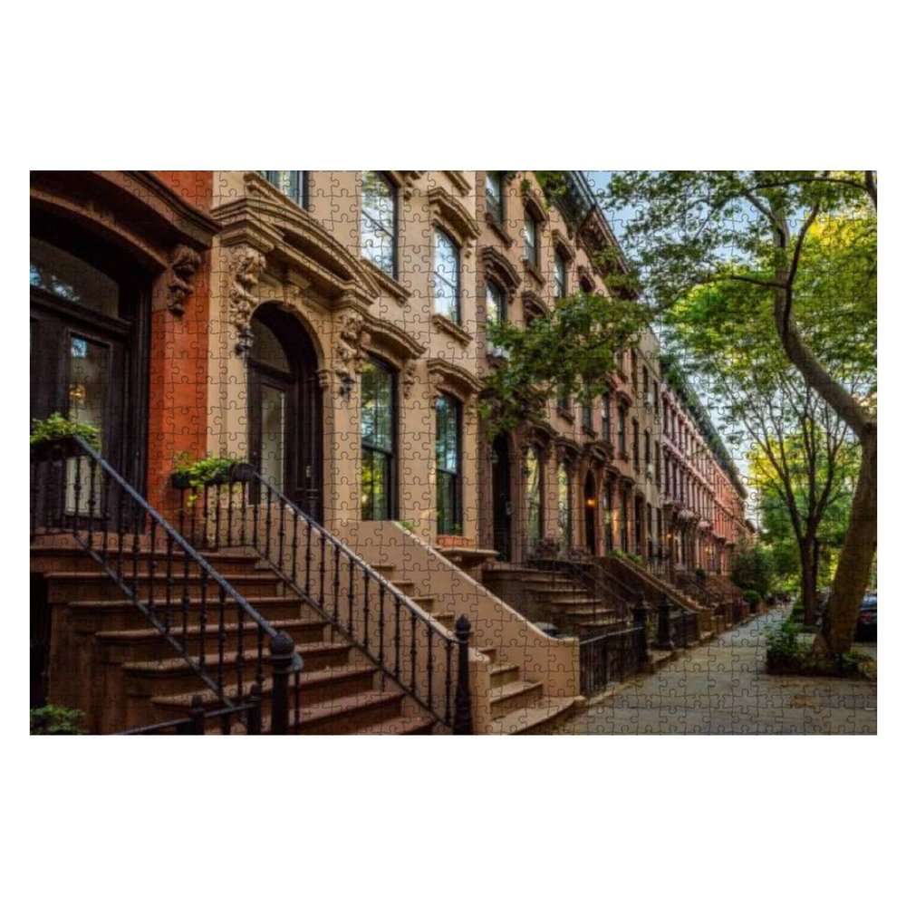 Jigsaw Puzzles 1000 Pieces for Adults Kids - Scenic view a classic Brooklyn brownstone block a long facade ornate Large Puzzles Pieces Fit Together Educational Intellectual Fun Game