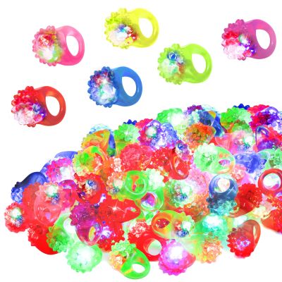 48 Pcs LED Light Up Ring - Glow in the Dark Party Favors, Soft Jelly Toy Rings Finger Lights in Treasure Box, Bulk Prize Gift for Kids & Adults (6 Colors)