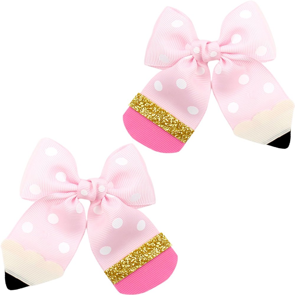 2Pcs Back To School Hair Bows Pink Pencil Hair Clips Grosgrain Ribbon Bow Hair Accessories First Day of School for Girls Toddler Kids Kindergarten 1st 2nd 3rd 4th 5th Grade