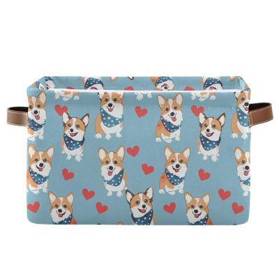 xigua Cute Little Dog Large Storage Basket 1PCS,Collapsible Toy Storage Bin Laundry Basket with Handle,Used for Home Closets, Offices, Bedrooms443