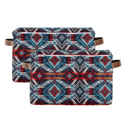 xigua Native American Tapestry Patterns Large Storage Basket 2PCS,Collapsible Toy Storage Bin Laundry Basket with Handle,Used for Home Closets, Offices, Bedrooms657