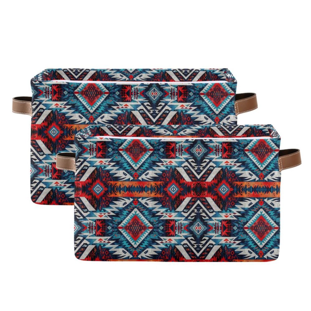 xigua Native American Tapestry Patterns Large Storage Basket 2PCS,Collapsible Toy Storage Bin Laundry Basket with Handle,Used for Home Closets, Offices, Bedrooms657