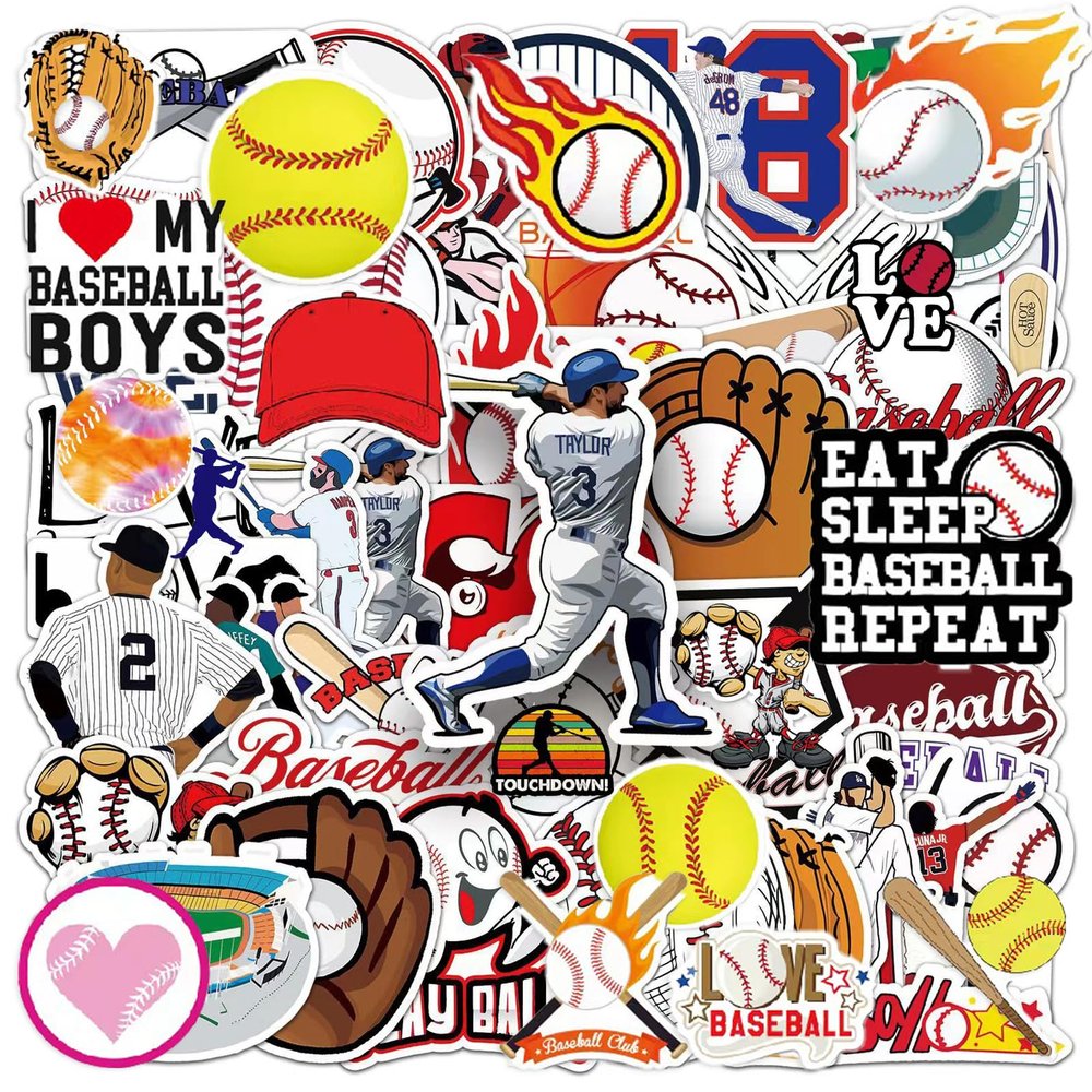 100Pcs Baseball Stickers, Baseball Vinyl Water Bottle Stickers for Kids Teens Boys,Sports Stickers Baseball Accessories,Helmet, Laptop,Skateboard,Baseball Party Favors
