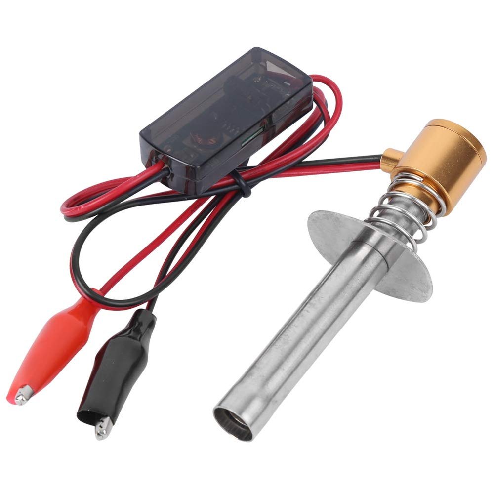 plplaaoo Glow Plug Igniter, RC Engine Ignition Set Nitro Starter Igniter Gold RC Starter Kit Plug Igniter Metal Starter Accessory Fit for HSP 94122 94188 Electric Igniter for RC Cars