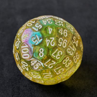 Bescon Dazzling Yellow 100 Sided Dice, Game Dice D100, Polyhedral Solid 100 Sides Dice 45MM in Diameter (1.8inch)