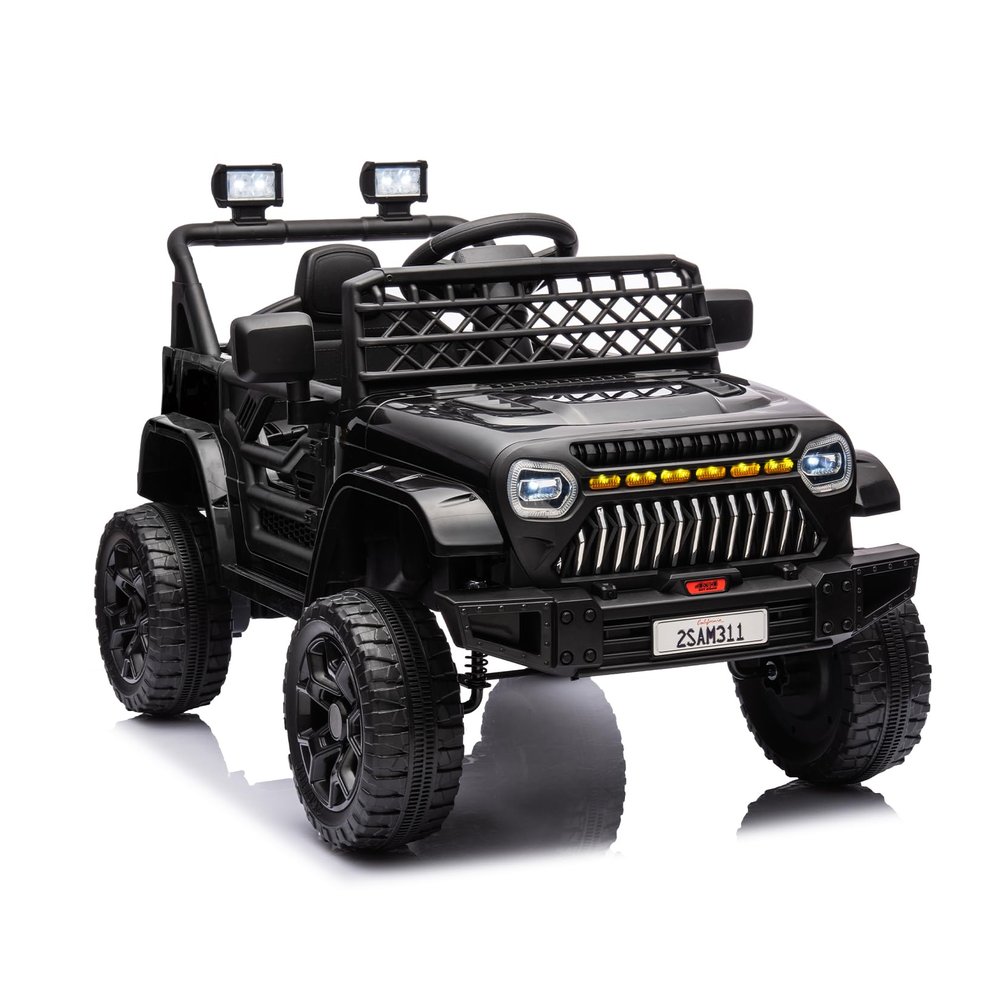 GarveeLife 12V Kids Ride On Truck Electric Vehicle Battery Powered Car Toddlers Ride On Toy for Boys Girls with Remote Control, 4-Wheel Suspension, Battery Display, LED Lights, Music, Black