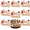 Thanksgiving Day Cake Toppers - Fall Give Thanks Large Cupcake Topper With Red Brown Maple Leaf Design, Glitter Pick for Happy Party Cake Decoration (8 Packs) view 1