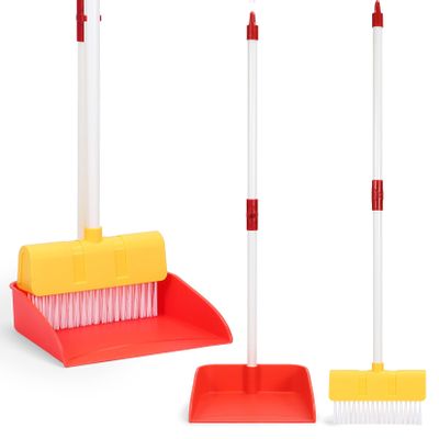 Kids Cleaning Toy Set Toddlers Broom Dust Pan Set for Housekeeping Pretend Play Cleaning Set, Cleaning Toys Gift for Toddlers Girls Boys Age 3-6 Years Old (2PCS - Red and Yellow Set)