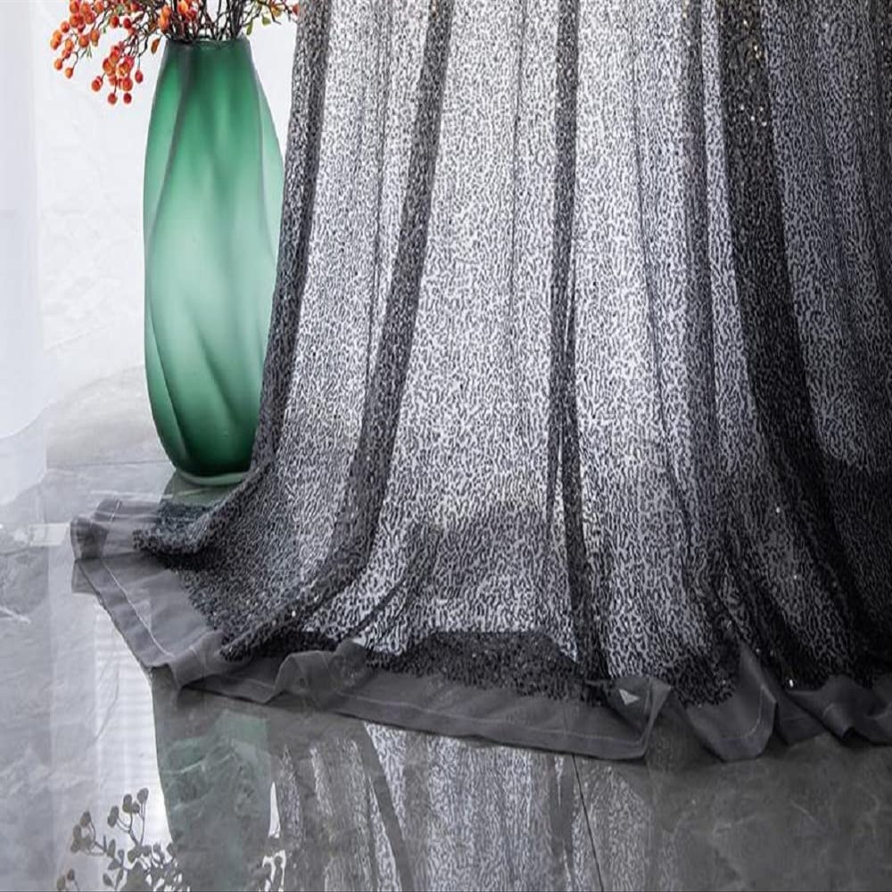 HooHero Black Gold New Sequins Gradient Embroidery Screen 100 Wide Kids Baby Room Balcony Sheer Curtains Home Decoration Voile Curtain