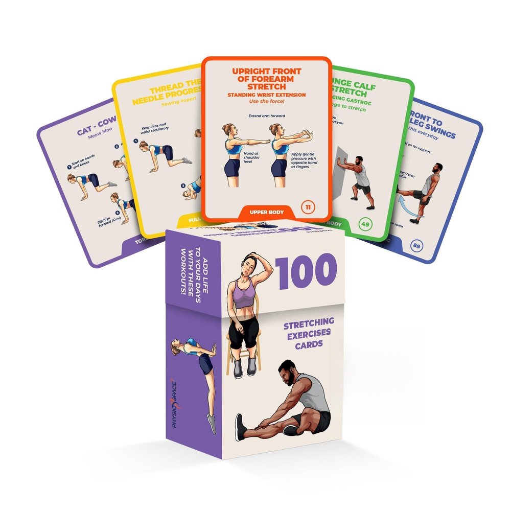100 Stretching Exercise Flash Cards  Physical Therapy Stretches for Common Conditions (Plantar Fasciitis, Achilles Tendonitis, Sciatica, Back & Hip Pain)  Yoga, Pilates & Everyday Mobility