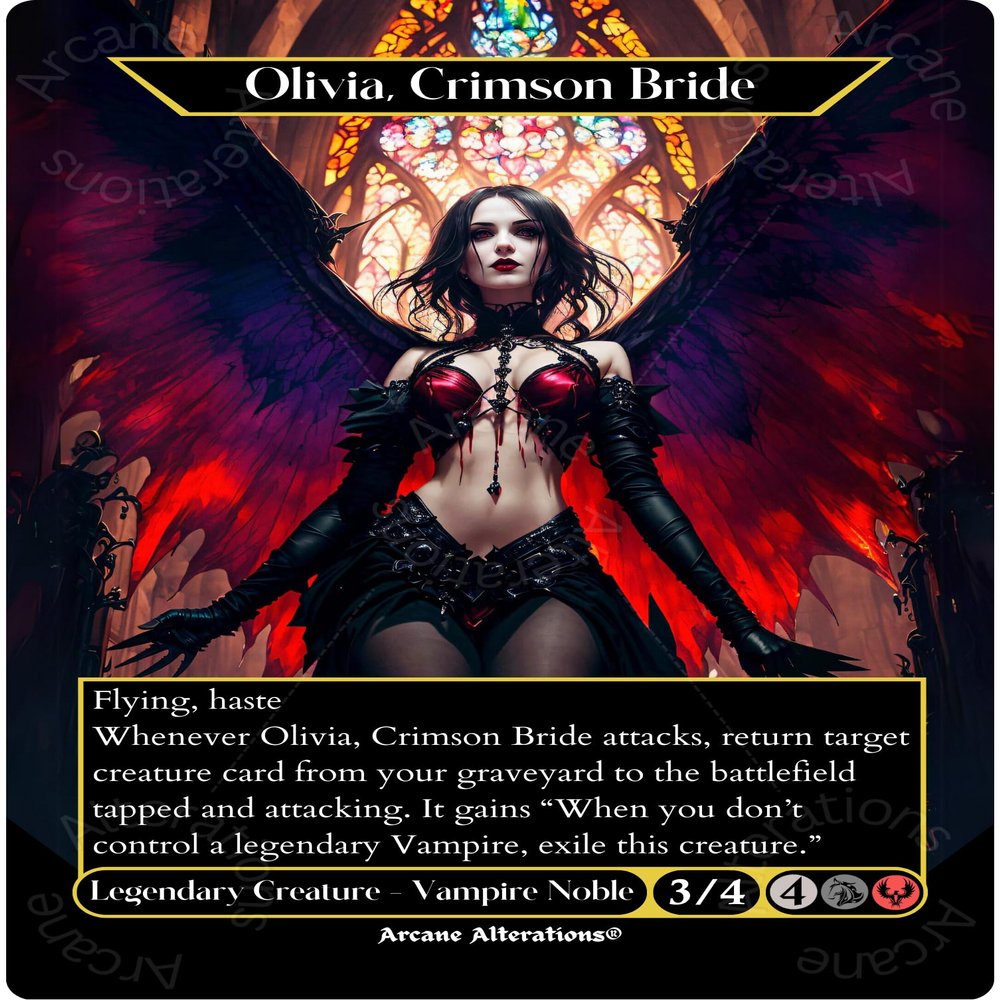 Arcane Alterations Olivia, Crimson Bride - Full Art Altered Art Custom Proxy Cards