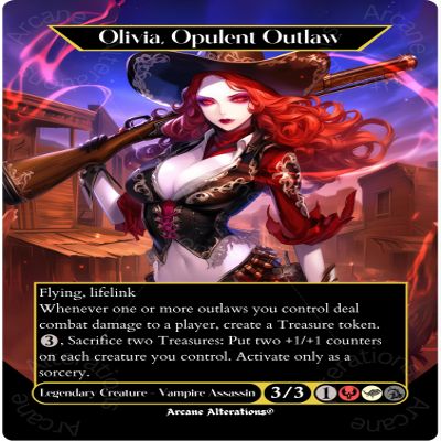 Arcane Alterations Olivia, Opulent Outlaw - Full Art Altered Art Custom Proxy Cards