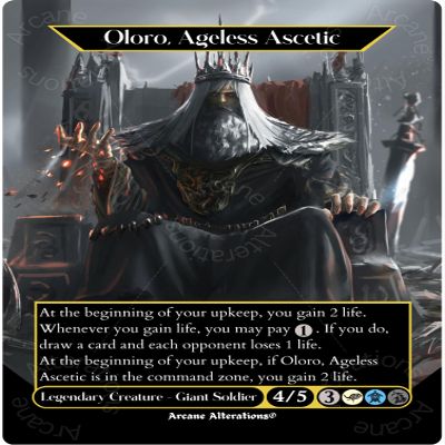 Arcane Alterations, Oloro, Ageless Ascetic - Full Art Altered Custom Proxy Card