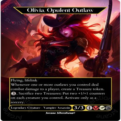 Arcane Alterations Olivia, Opulent Outlaw - Full Art Altered Art Custom Proxy Cards