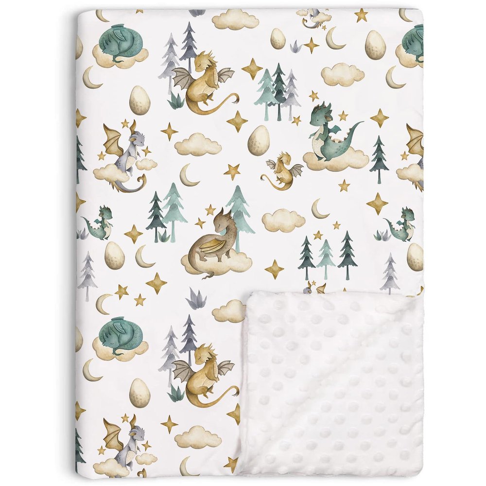 Dragon Baby Blanket for Unisex Soft Minky Blanket with Double Layer Dotted Backing, for Toddler, Newborn Crib, Stroller, Fairy Tale Theme Nursery Egg Moon Stars Cloud Receiving Blankets, 30"x40"