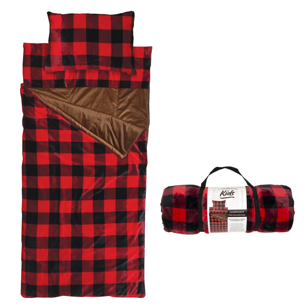 Carstens, Inc. Kids Slumber Bag Sleeping Bag/Nap Mat with Pillow for Boys & Girls, Red Buffalo Plaid