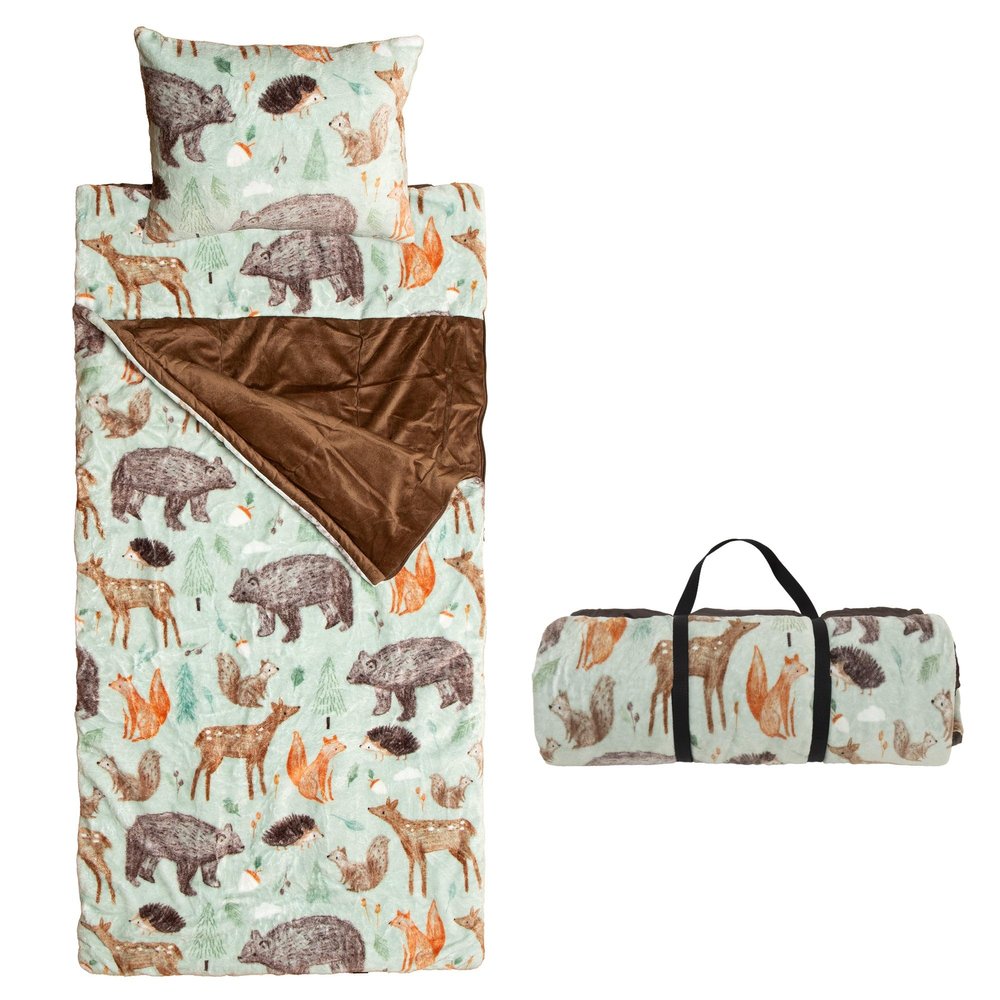 Carstens, Inc. Kids Slumber Bag Sleeping Bag/Nap Mat with Pillow for Boys & Girls, Woodland Fox