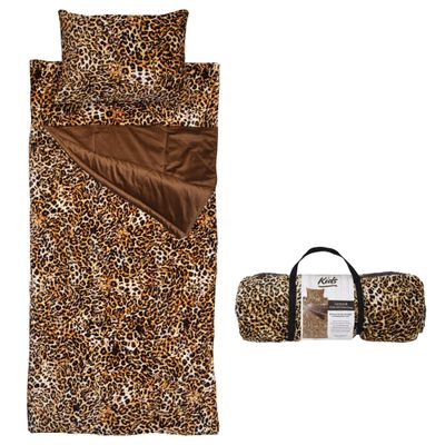 Carstens, Inc. Kids Slumber Bag Sleeping Bag/Nap Mat with Pillow for Boys & Girls, Leopard Print