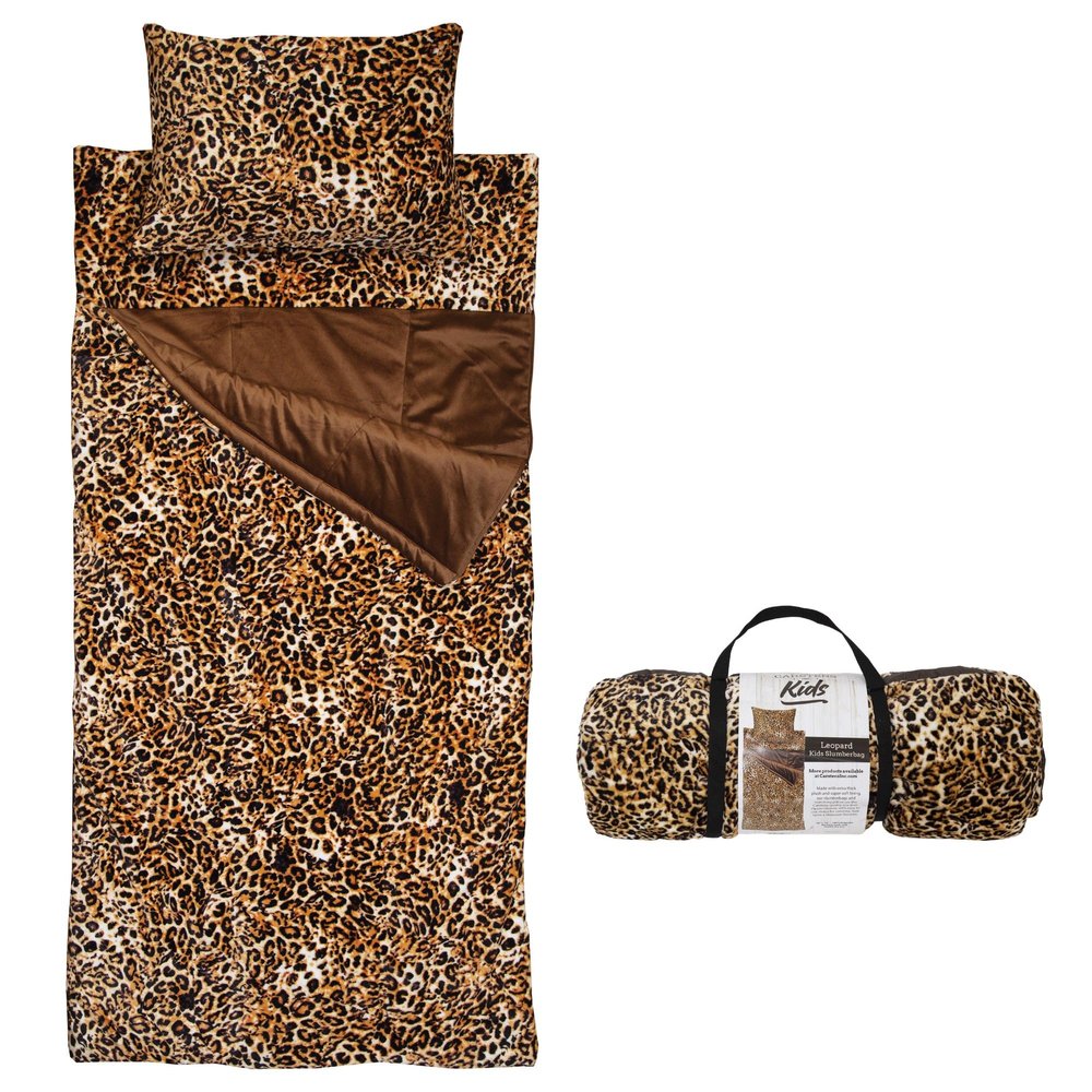 Carstens, Inc. Kids Slumber Bag Sleeping Bag/Nap Mat with Pillow for Boys & Girls, Leopard Print