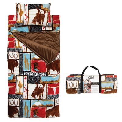 Carstens, Inc. Kids Slumber Bag Sleeping Bag/Nap Mat with Pillow for Boys & Girls, Vintage Western