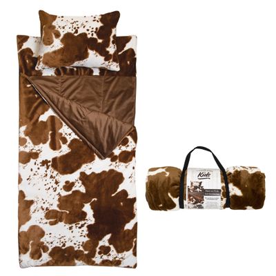 Carstens, Inc. Kids Slumber Bag Sleeping Bag/Nap Mat with Pillow for Boys & Girls, Cow Print