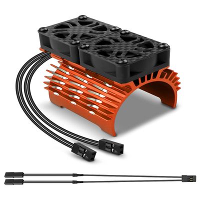 RC Cooling Fans Fit for 1/8 RC Car 40mm 42mm Diameter Brushless Motor 4068 4076 4082 409227000RPM RC Car Fan Double Motor Heatsink with Orange Metal Cover