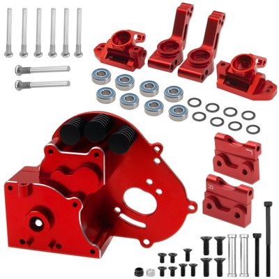 Aluminum Transmission Case Gearbox Housing Cover w/Motor Plate & Metal Rear Stub Axle Carriers, C-Hubs Caster Blocks, Steering Blocks