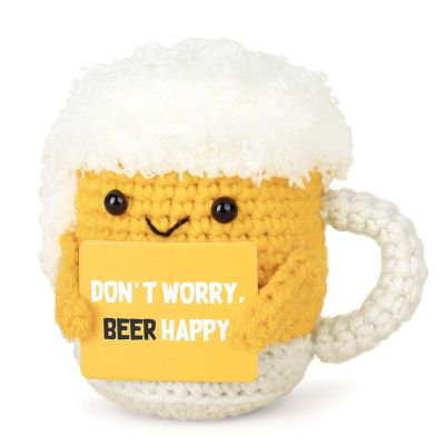 A AIFAMYFunny Positive Coffee, Emotional Crochet Doll, Cute Crochet Potato Partner Toy with Positive Card Cheer Up Funny Gag Gifts for Best Friend Birthday Women Teacher FallBeer