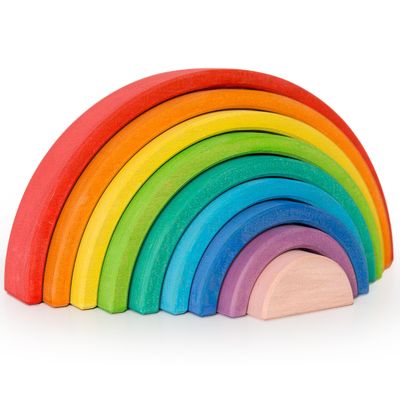 AVDAR 9Pcs Wooden Rainbow Stacker Toy, Montessori Nesting Puzzle for Kids, Rainbow Blocks