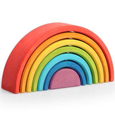 AVDAR 7Pcs Wooden Rainbow Stacker Toy, Montessori Nesting Puzzle for Kids, Rainbow Blocks