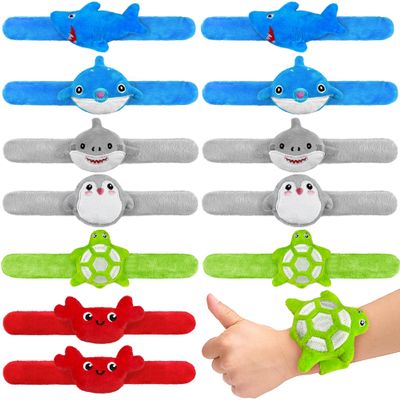 12 PCS Stuffed Ocean Animal Slap Bracelets Plush Animal Slap Bracelets Cute Wrist Slap Band Toy Wrist Animals Wrist Pets Slap Bracelet Wrist Toy for Boys Girls Birthday Gifts Party Favors 6 Styles