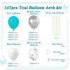 147pcs Teal Balloon Arch Garland kit, 18 12 10 5 inch Turquoise Metallic Silver White Balloons for Birthday Graduation Baby Shower Wedding Beach Party Decoration view 2
