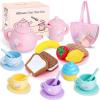 Silicone Tea Party Set for Little Girls,PRE-WORLD 27PCS Toys Toddler Tea Set with Play Food Dessert Cookies,Doughnut,Cake,Carrying Bag,Kids Kitchen Pretend Role Gifts for Girls Boys Age 3 4 5 6 view 1