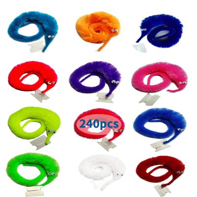 LE TOOTER 240 Pack Fuzzy Worm Toys String Pets, Rainbow Fuzzy Worms On String Bulk Trick Toy Party Favors for Kid Cat (12 Colors)
