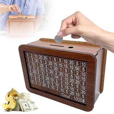 2024 Upgrade Cash Vault Wooden Savings Box, Premium Wooden Money Saving Box with Money Target and Numbers, Reusable Piggy Bank Cash Saver Box with Counter Best for Child Adult ($3000)